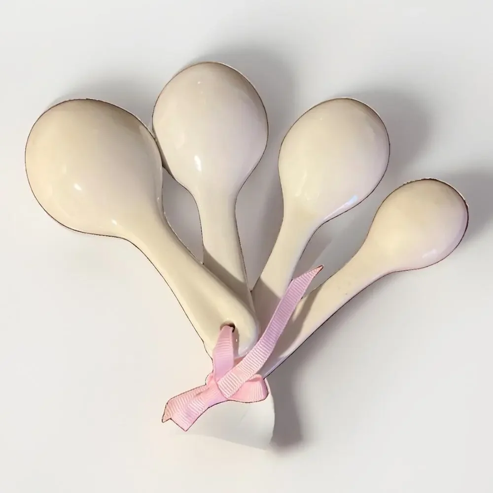 Glazed Ceramic Measuring Spoons Hand Painted Floral Set Of Four 1/4, 1/2, 1t, 1T